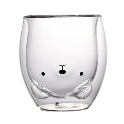 Cute Bear Double-layer Coffee Mug Double Glass Cup with Handle Mug