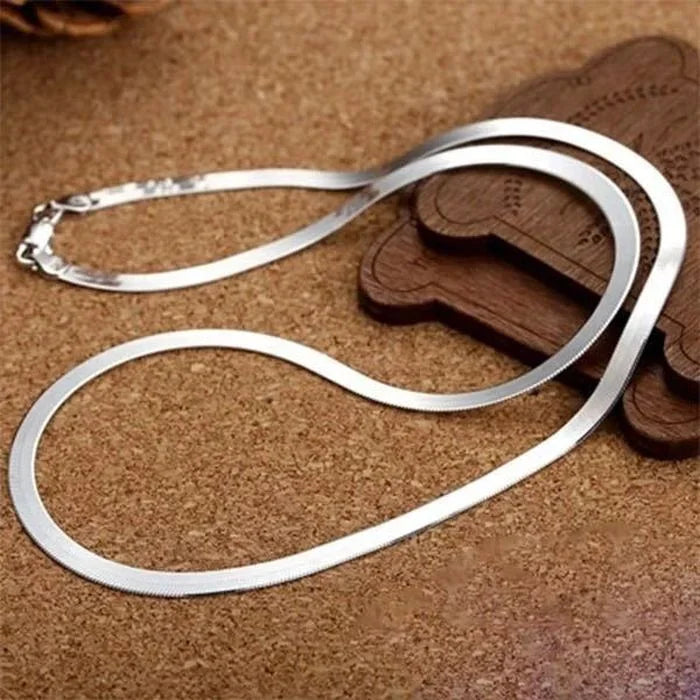 925 Sterling Silver 4MM Blade Chain Necklace Jewelry