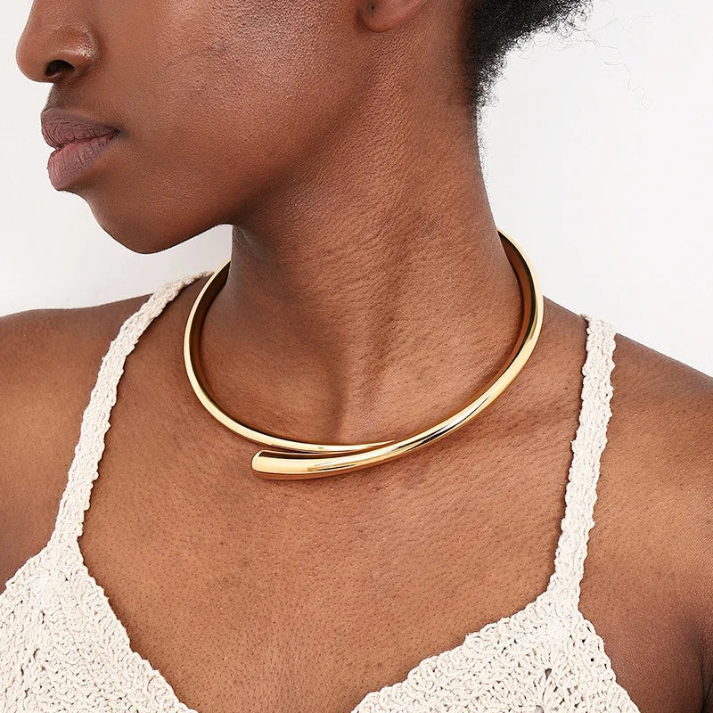 Steampunk Irregular Clavicle Torques Punk Gold Silver Color Chokers Necklace