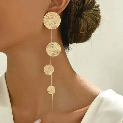 Vintage Metal Round Long Tassel Drop Earrings
