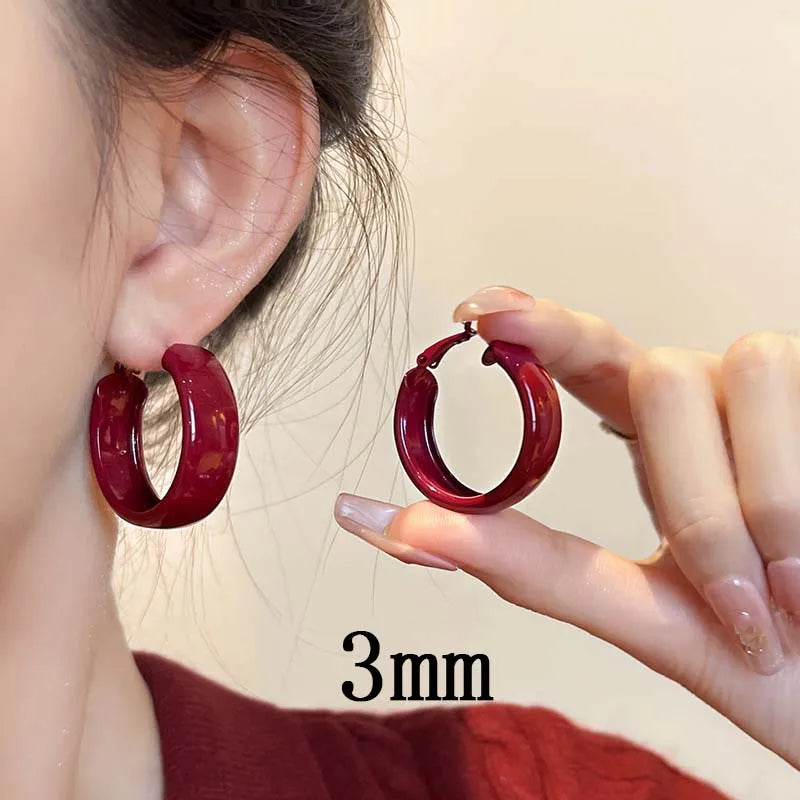Red Large Circle Hoop Earrings