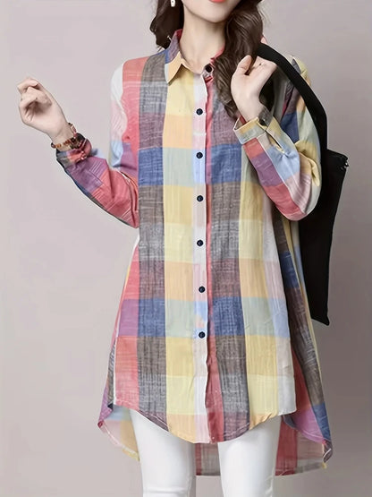 Plus Size Loose Vintage Stripe Plaid Shirt