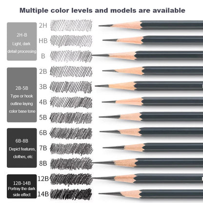 2H HB B 2B 3B 4B 5B 6B 7B 8B 12B 14B Sketch Drawing Graphite Charcoal Pencils Set