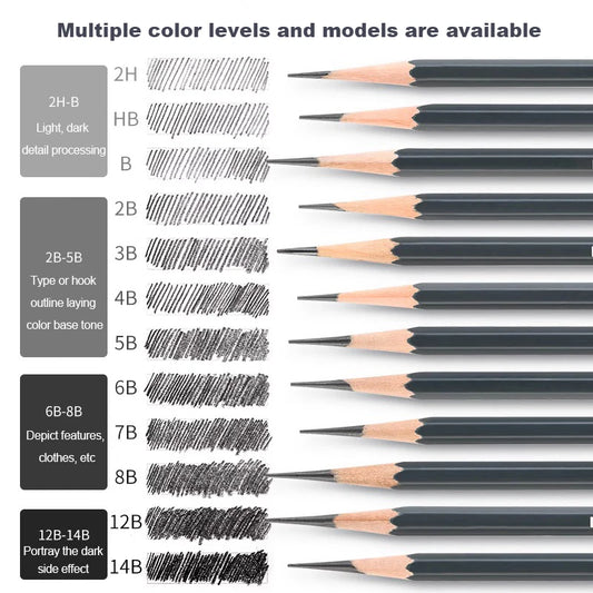 2H HB B 2B 3B 4B 5B 6B 7B 8B 12B 14B Sketch Drawing Graphite Charcoal Pencils Set