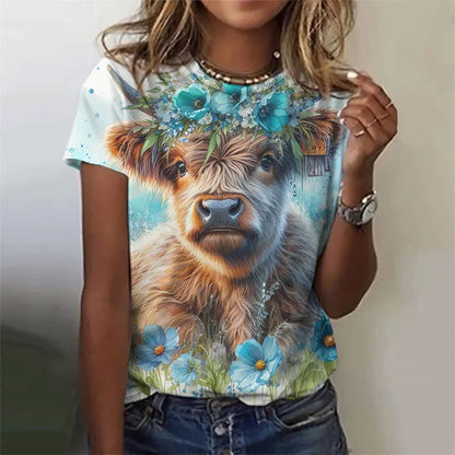 Cute Cow Donkey Pattern Flower Animals 3D Printed T Shirts