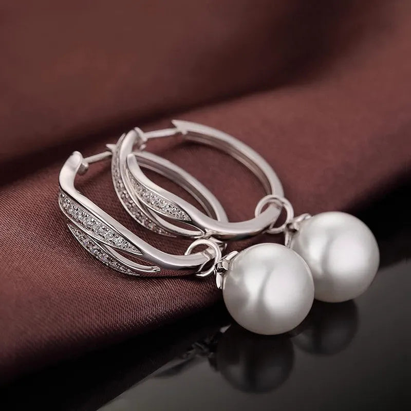 925 Sterling Silver Pearl Hanging Earrings
