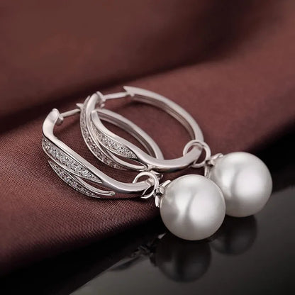 925 Sterling Silver Pearl Hanging Earrings