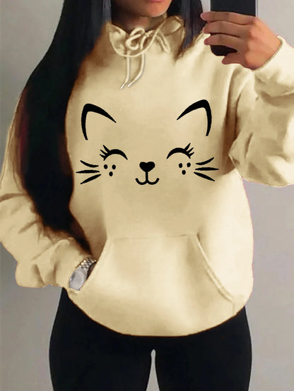 Casual Hip Hop Hoodie Happy Cat Pulloverar