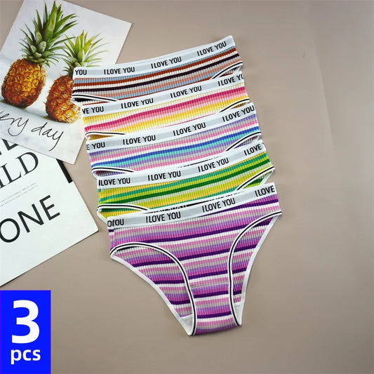 3PCS/Set Letter Printed Cotton Underwear Breathable Comfort Sexy Lingerie