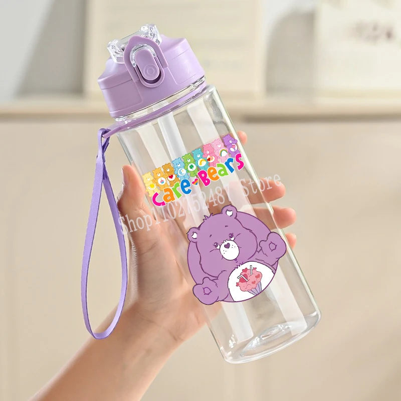 900ml Care Bears Cute Water Bottle with Straw Girls School Plastic Cup