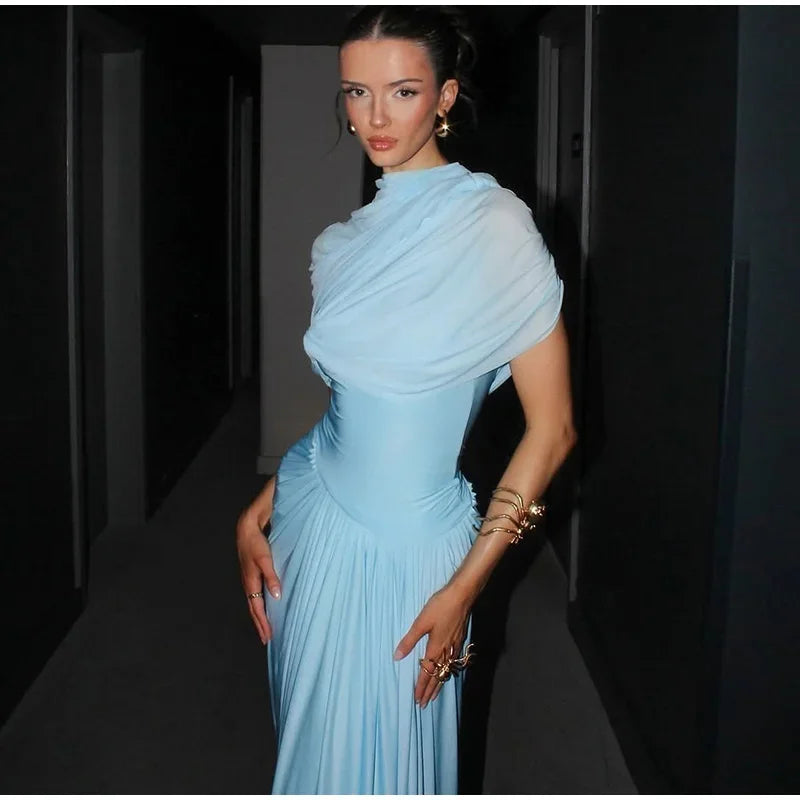 Shawl Maxi Short Sleeve Slim Fit Dress