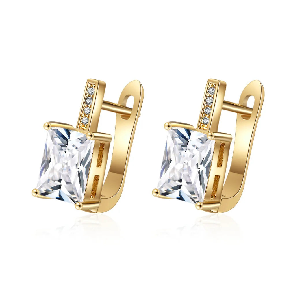 925 Silver Needle Princess Crystal Square Zircon Drop Earrings