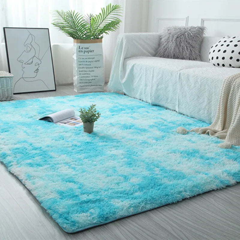 Silk Hair Tie-Dye Carpet Plush Soft Floor Mat Decoration