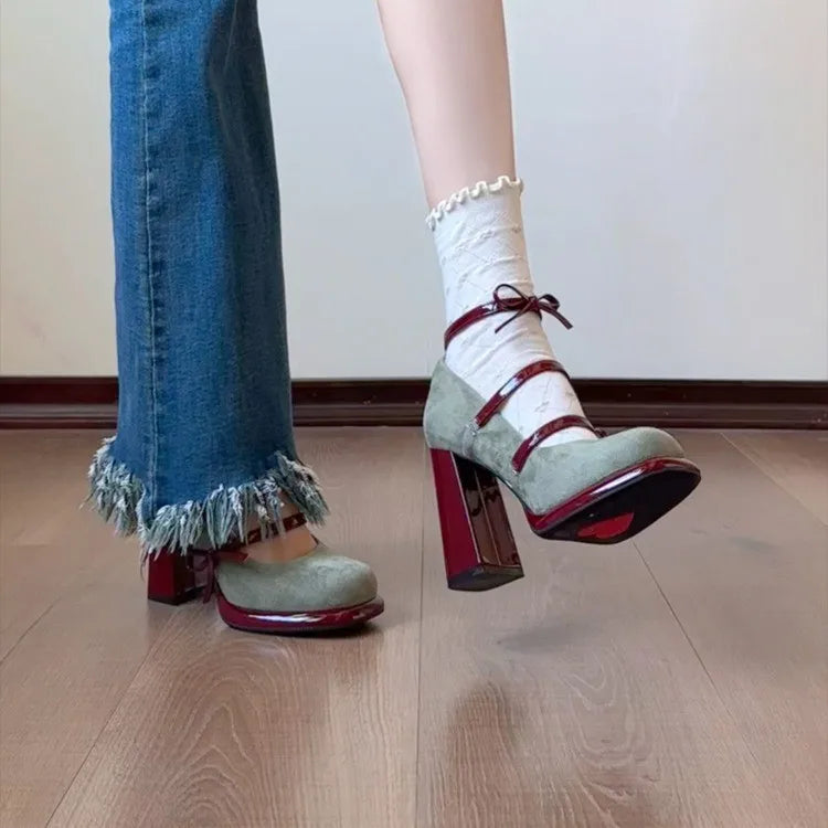 Elegant Bow Chunky Heel Mary Jane High Heels Shoes