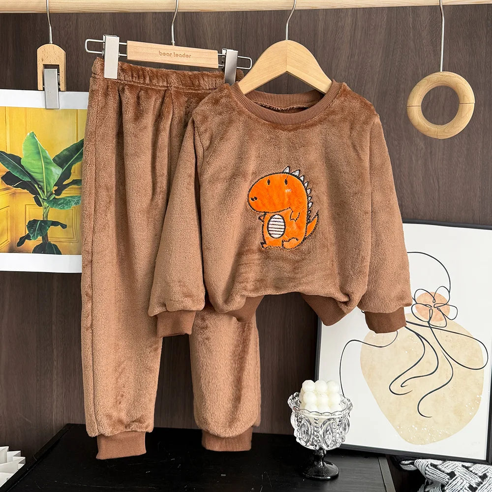 Bear Leader Coral Fleece Pajama Winter Plus Velvet Thick Flannel Sleepwear Set