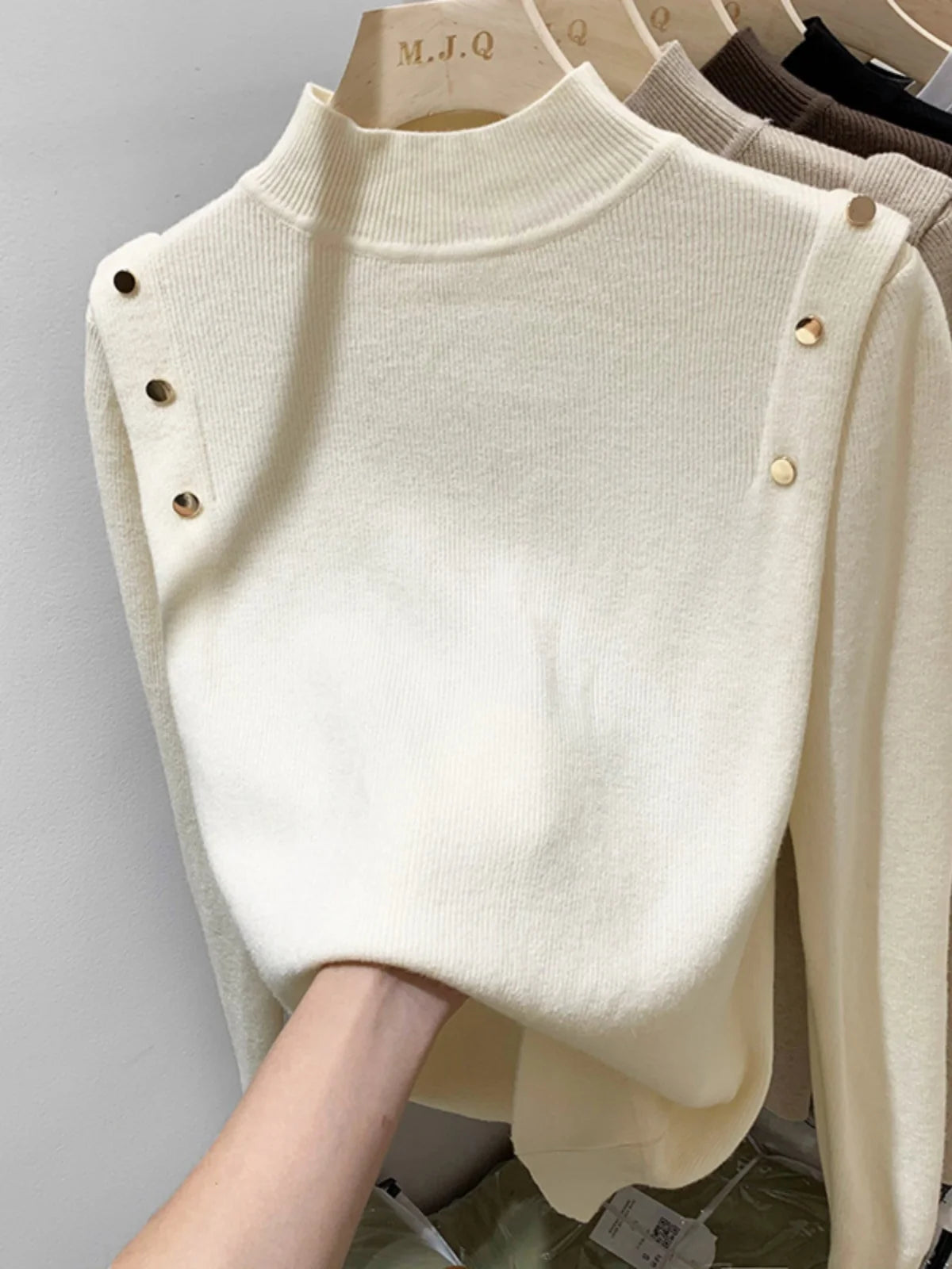 Button Turtleneck Knitted Sweater Fit Soft Warm Pullovers