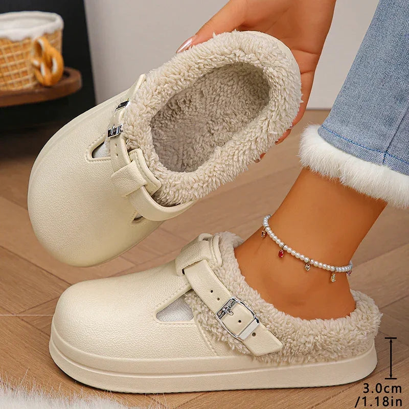 Fluffy Clogs Waterproof Non Slip Cotton Slippers