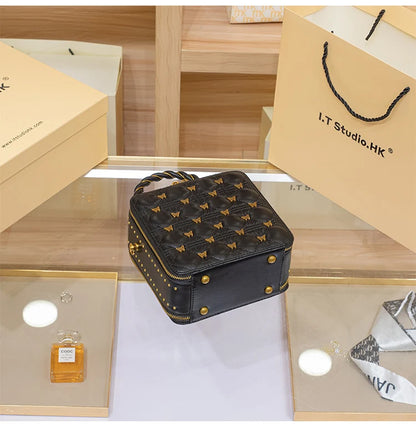 Leather bucket small square bag