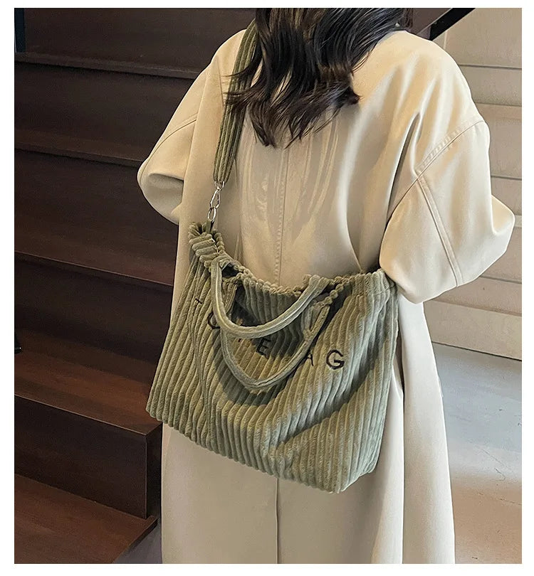 Large Capacity Striped Velvet Handbag Shoulder Crossbody Bags