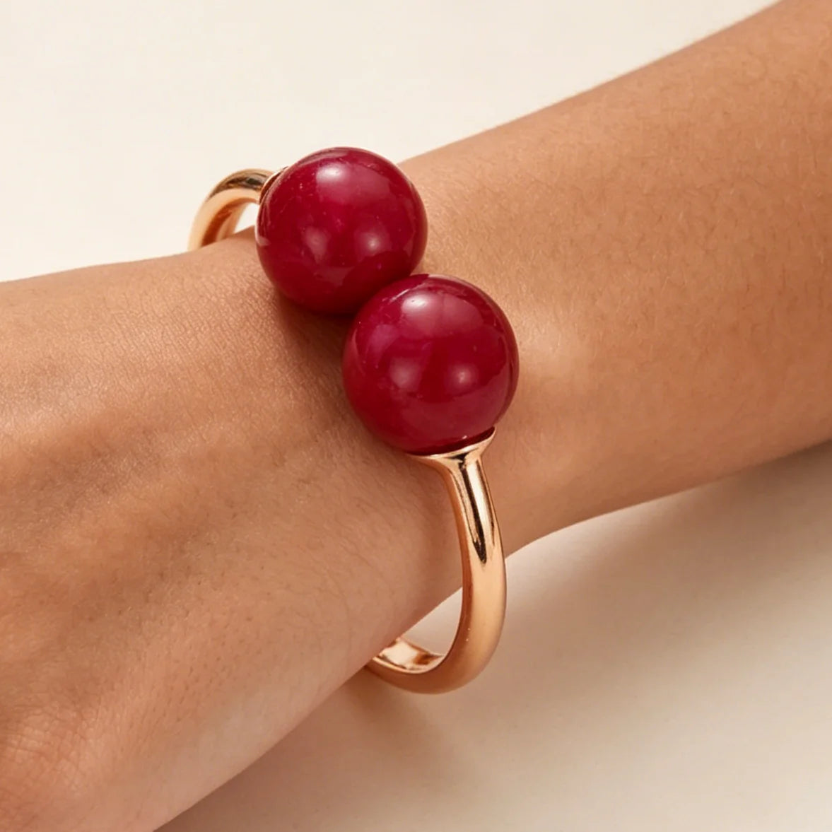 Acrylic Resin Open Bangle Double Balls Beads Adjustable Multi Colors  Bracelets
