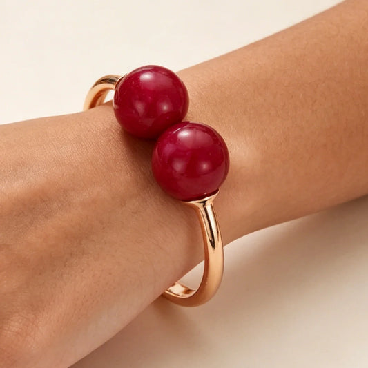 Acrylic Resin Open Bangle Double Balls Beads Adjustable Multi Colors  Bracelets