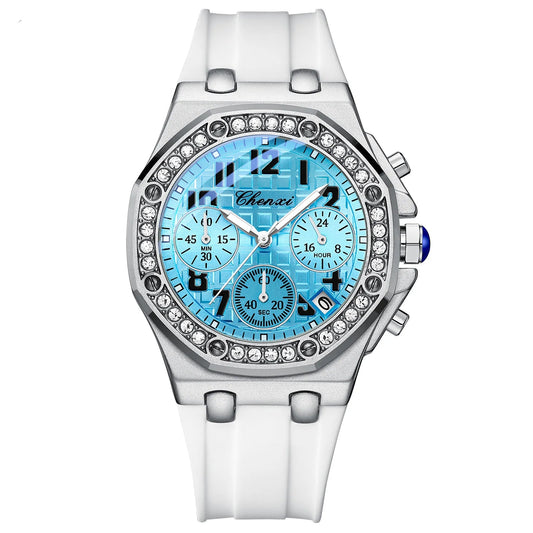 Diamond Dial Quartz Chronograph Luminous Waterproof Silicone Sports Watches
