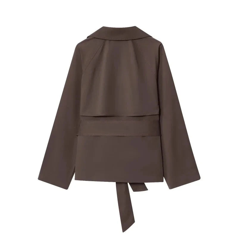 Autumn British style lapel double-breasted belt casual trench coat