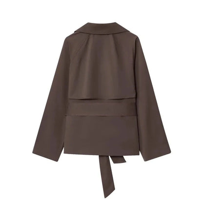 Autumn British style lapel double-breasted belt casual trench coat