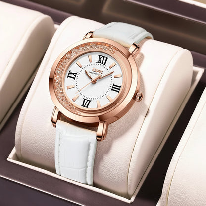 Quartz Leather Strap Diamond Bezel Waterproof Luminous Watch