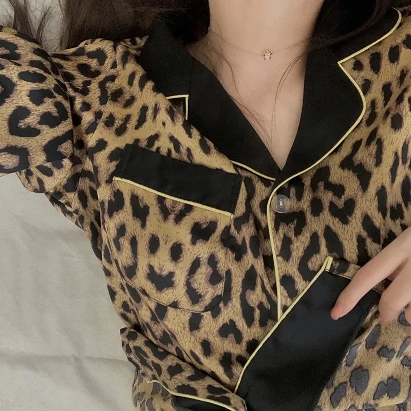 Leopard Long-Sleeved Sleepwear Pyjamas Set