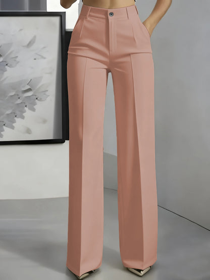 High-Waisted Draped Straight-Cut Suit Pants