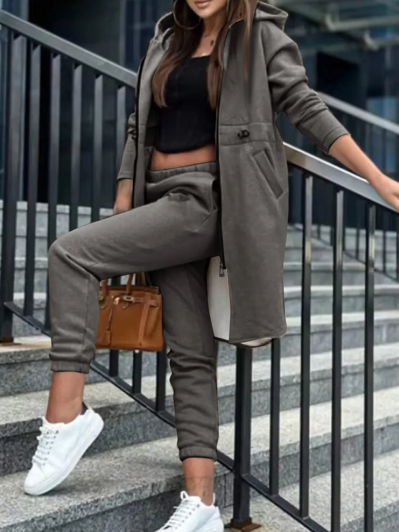 Conjunto de chaqueta informal con capucha