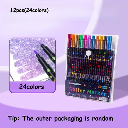 24 Colors Colorful Double Ended Glitter Pens with Fast-Drying Glue