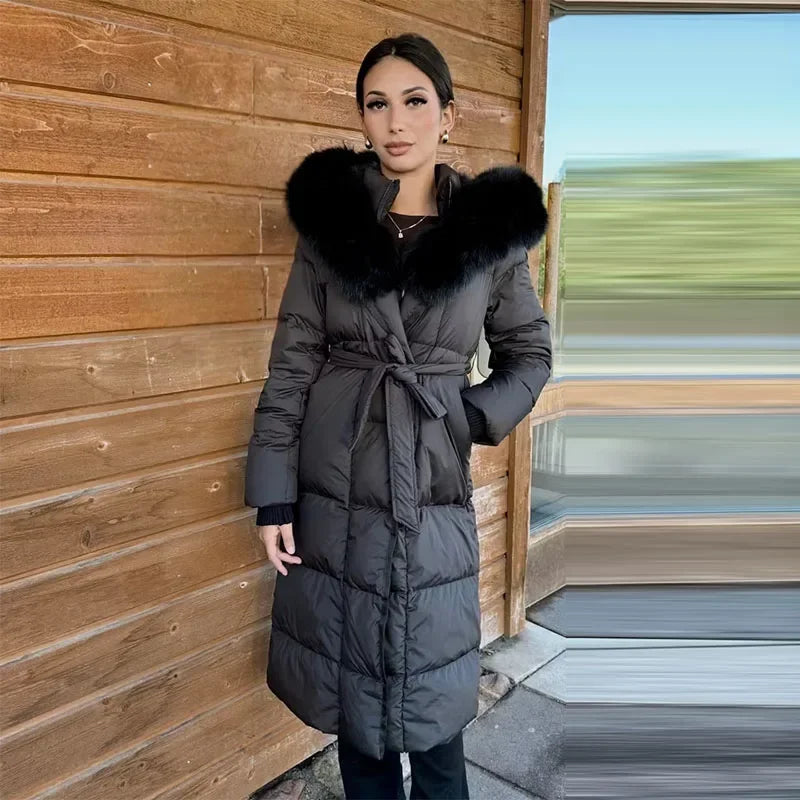 Fur Elegant Waist-cinching Long Cotton Coats