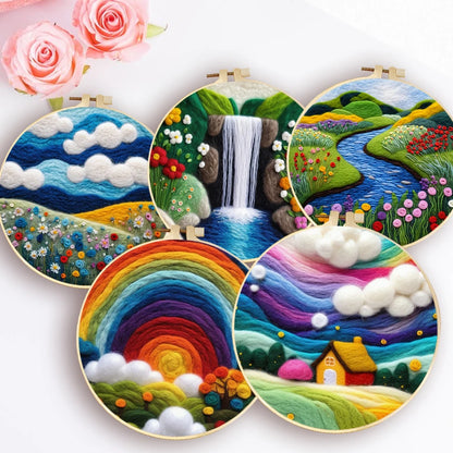 Waterfall Landscape Wool Felting Painting Frame DIY Wool Embroidery Kit