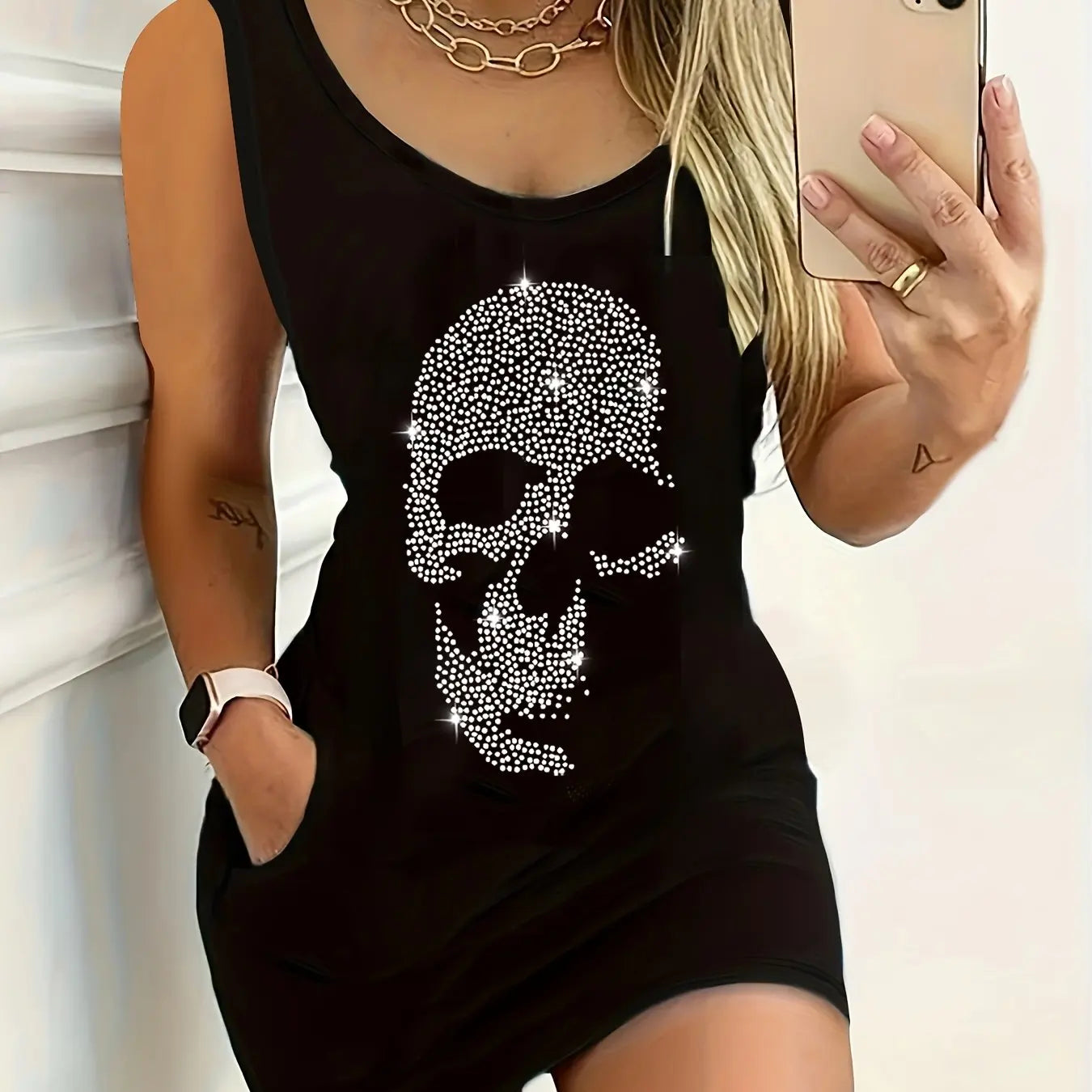 Sexy loose sleeveless short mini dress