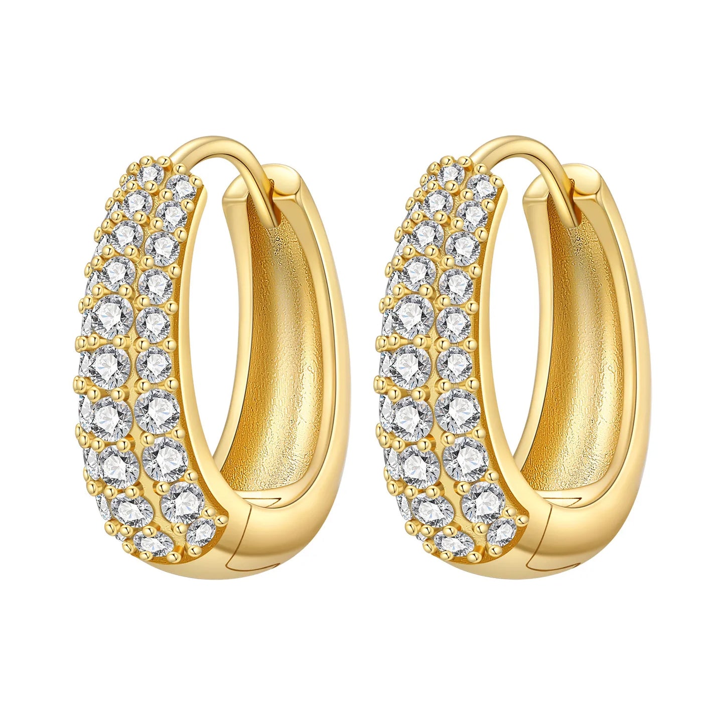 S925 Sterling Silver Zircon 18K Gold Lining Vintage Hoop Earrings