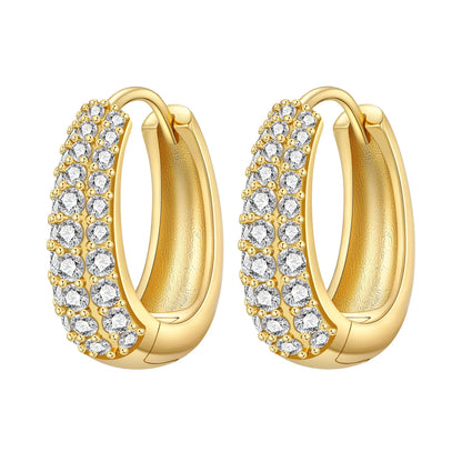 S925 Sterling Silver Zircon 18K Gold Lining Vintage Hoop Earrings