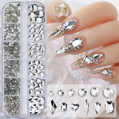 12Gird 3D Glass AB Crystal Nail Art Rhinestones Kit