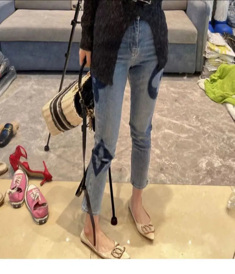 High Waist Slim Fit Elastic Straight Leg Jeans