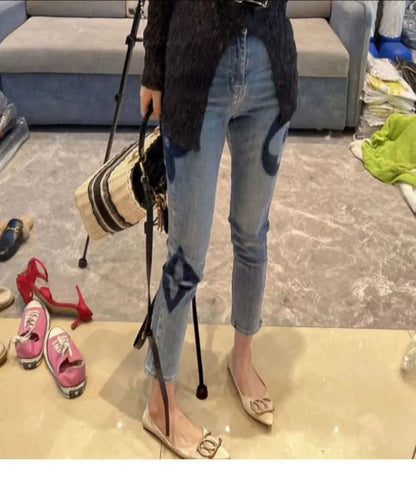 High Waist Slim Fit Elastic Straight Leg Jeans