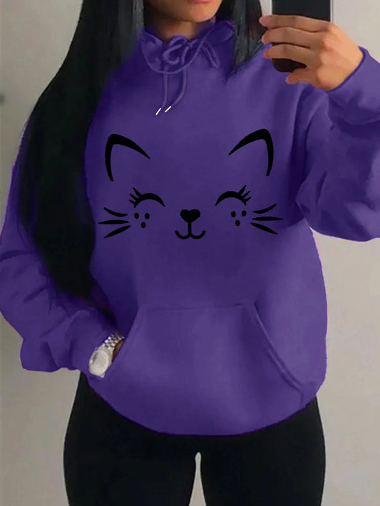 Casual Hip Hop Hoodie Happy Cat Pulloverar