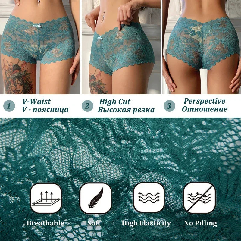 Sexy Lace Panties Floral Leaves Transparent Lingerie