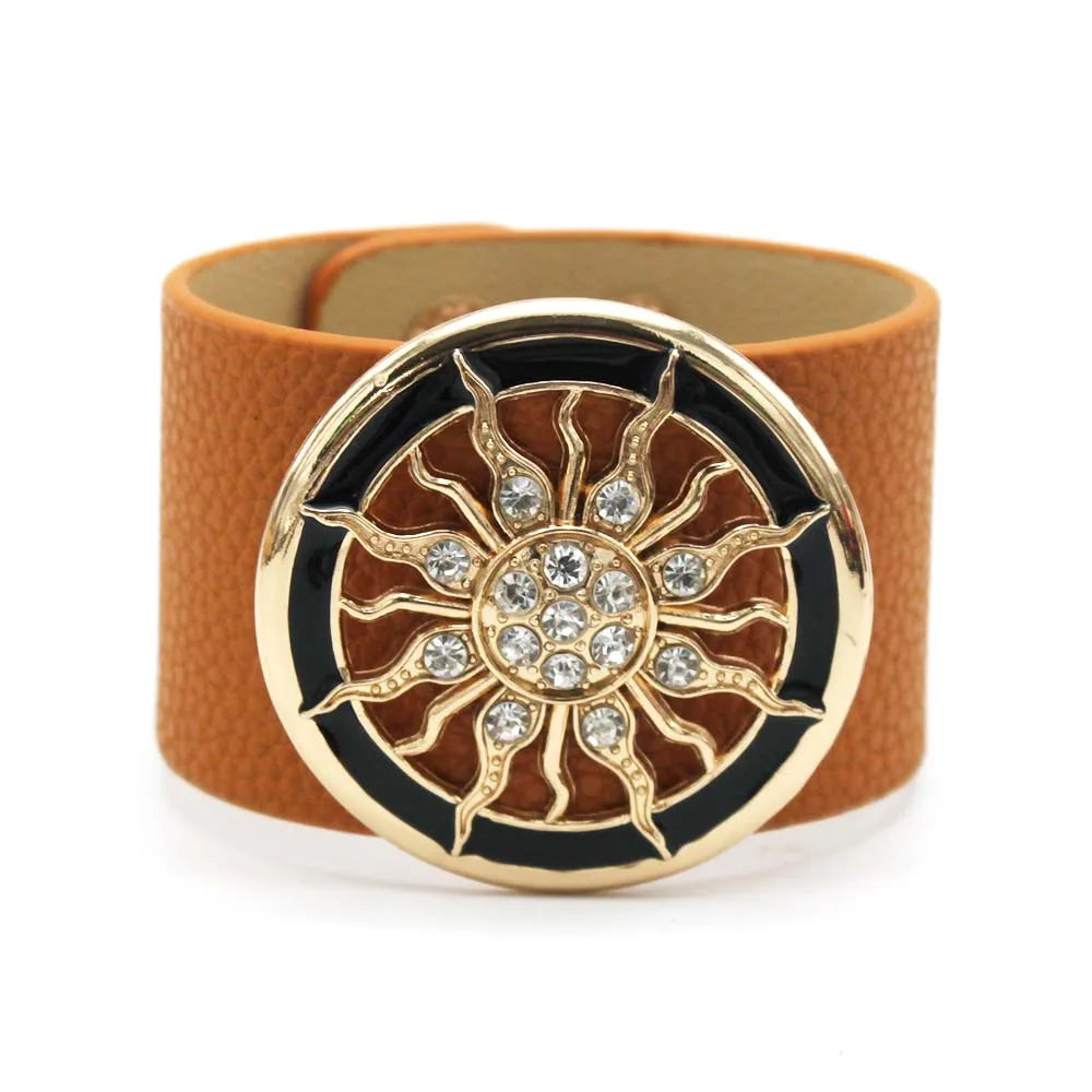 Leather Wide Circle Buckle Bracelet