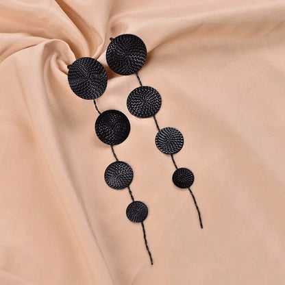 Vintage Metal Round Long Tassel Drop Earrings