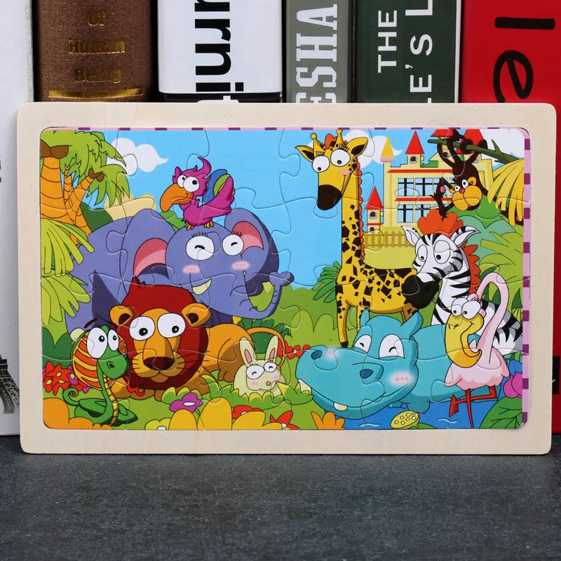 24 Pieces Puzzles Cartoon Animal Wood Jigsaw Learning Toys