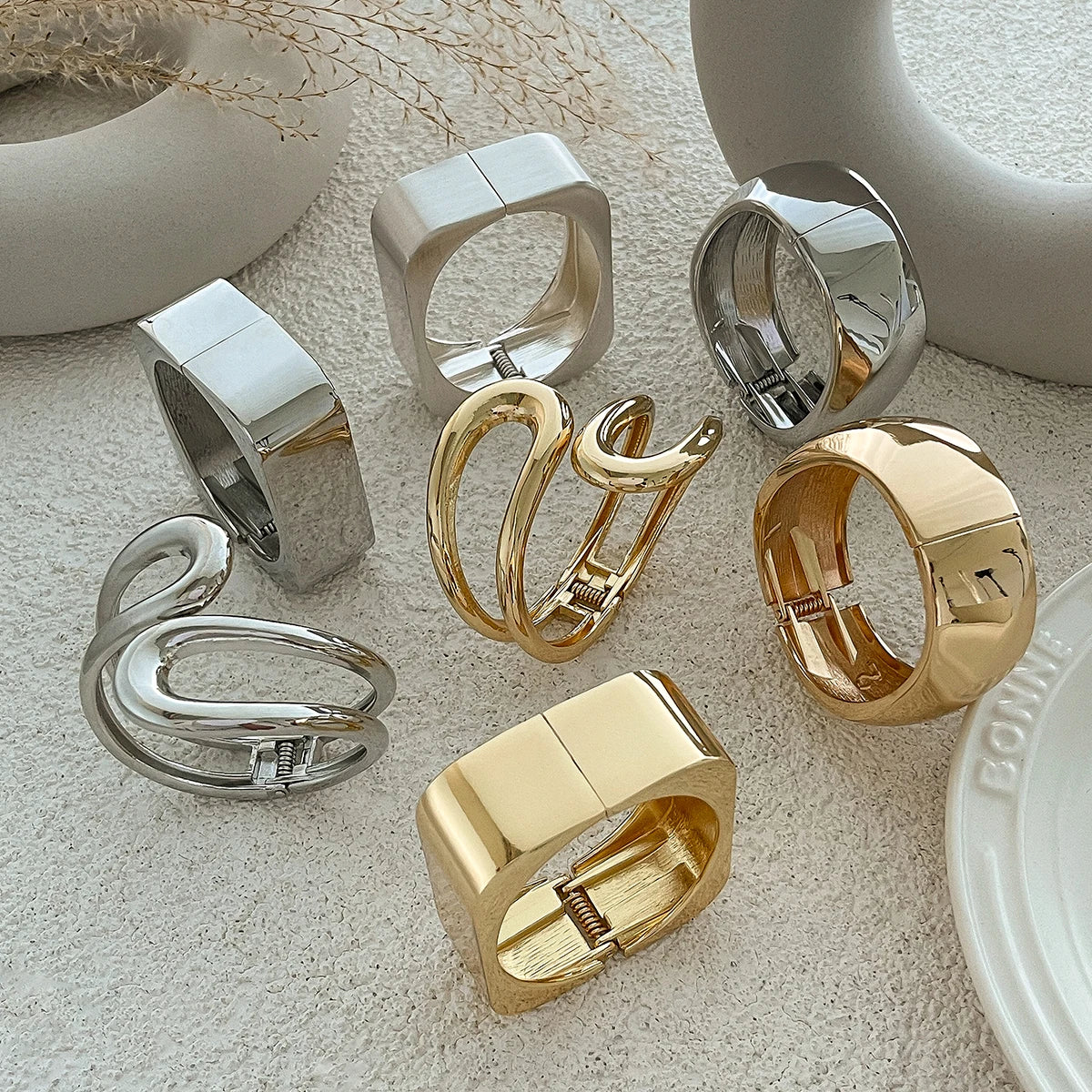 Geometric Cuff Chunky Wide Open Bracelet