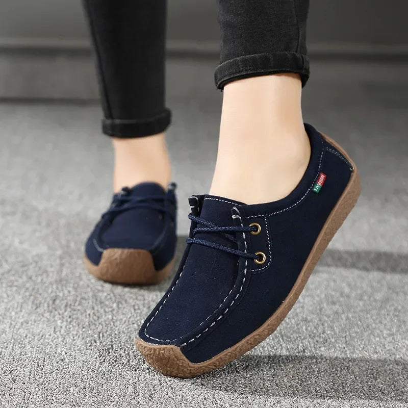 Casual Suede Leather Flats Lace Up Moccasins Sneakers