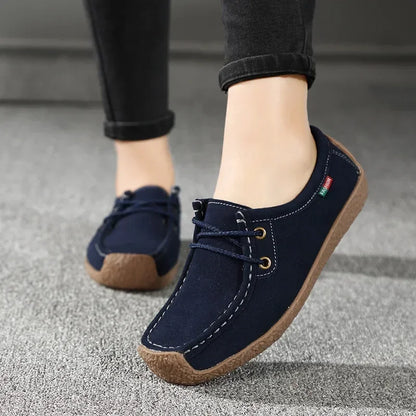Casual Suede Leather Flats Lace Up Moccasins Sneakers