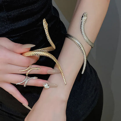 Snake Shaped Cuff Bracelet Ring Set